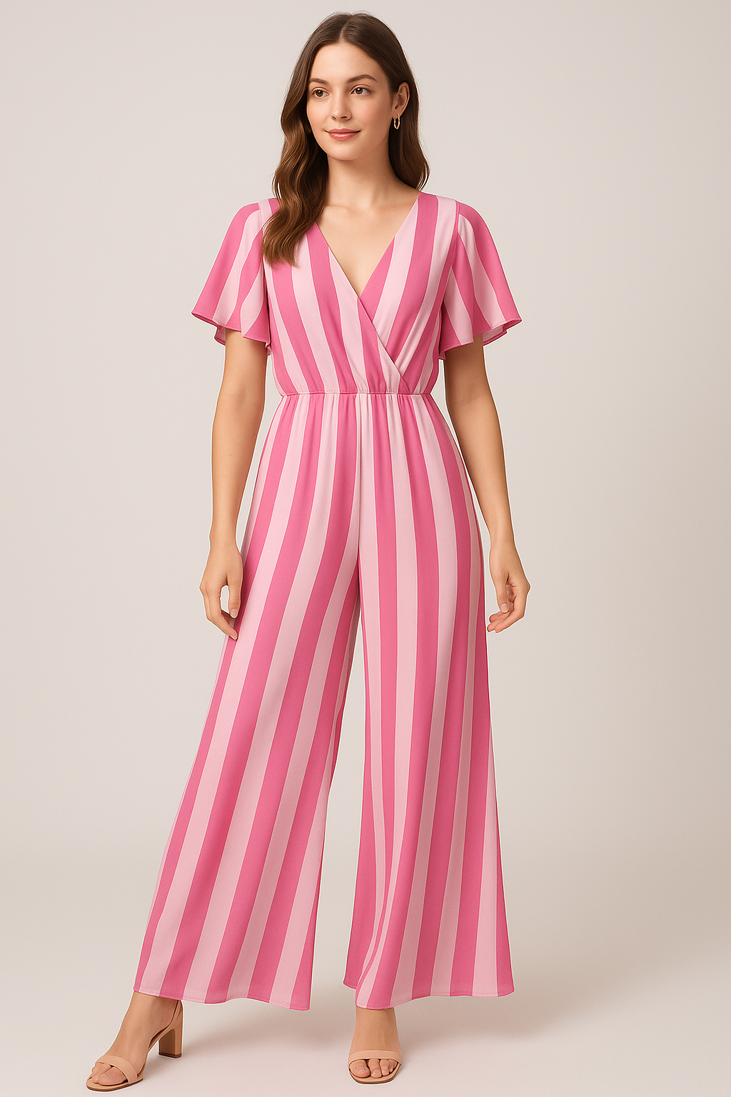 Peach And Pink Stripes Digital Printed Fabric  - Pure Georgette