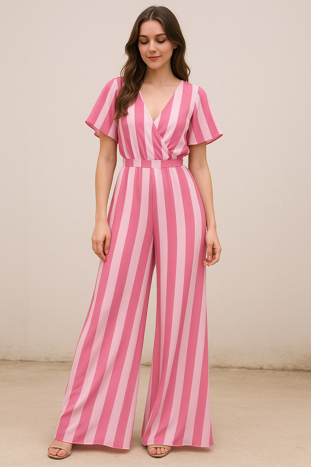 Peach And Pink Stripes Digital Printed Fabric  - Pure Georgette