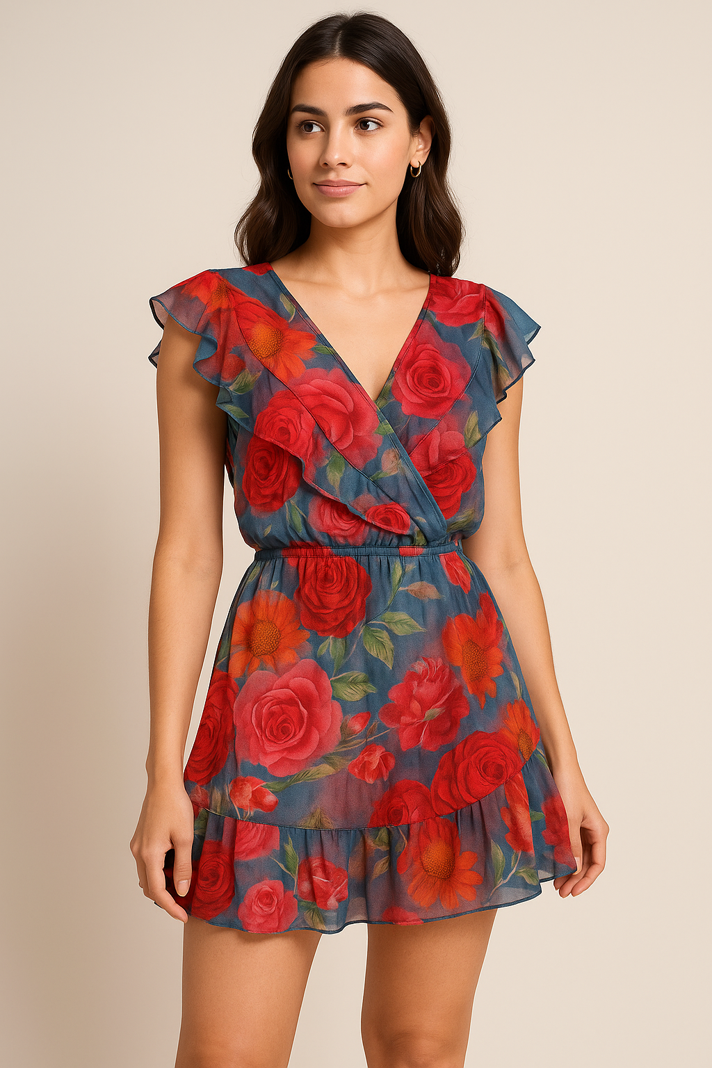 Huge Realistic Flowers Digital Printed Fabric  - Pure Georgette