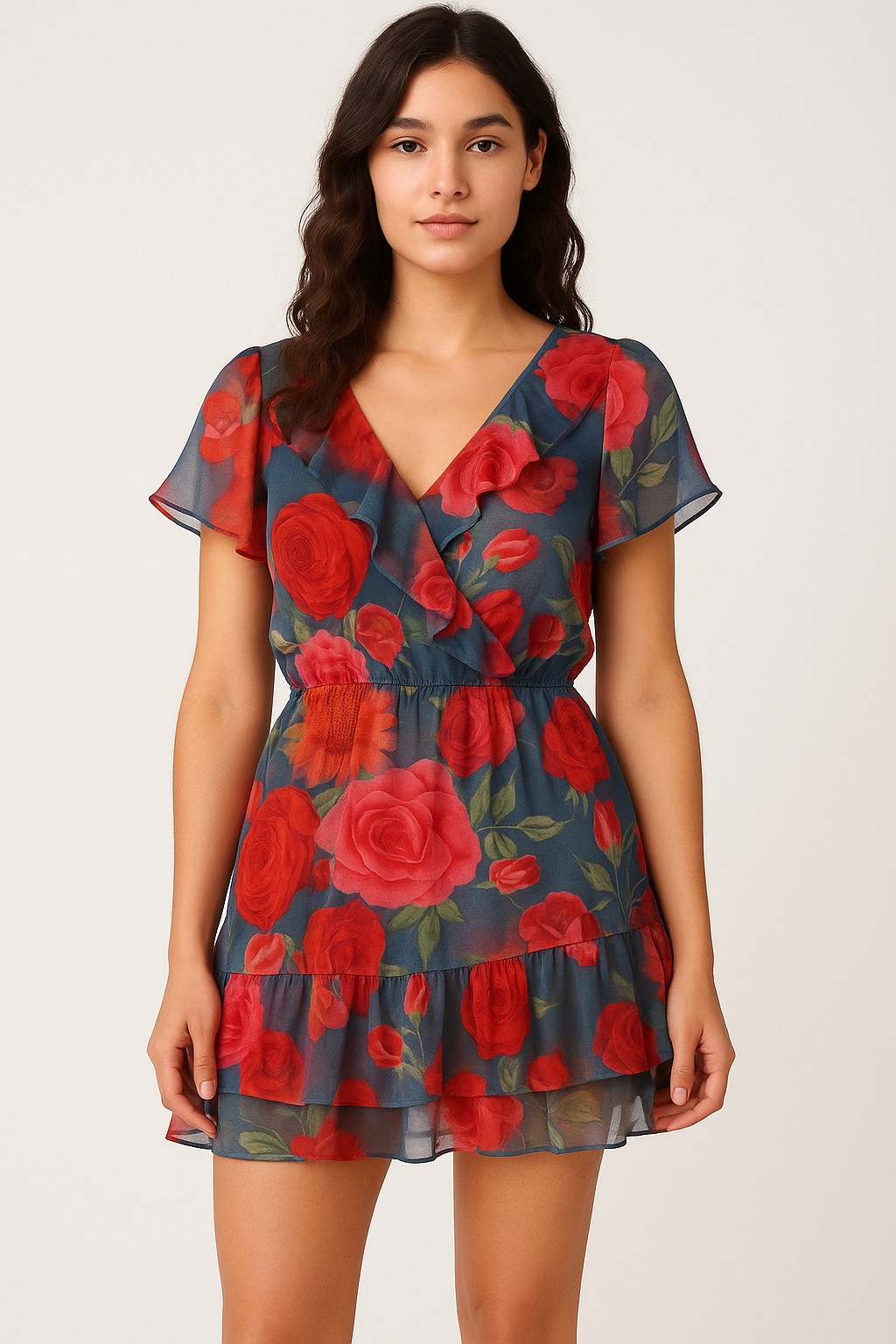 Huge Realistic Flowers Digital Printed Fabric  - Pure Georgette