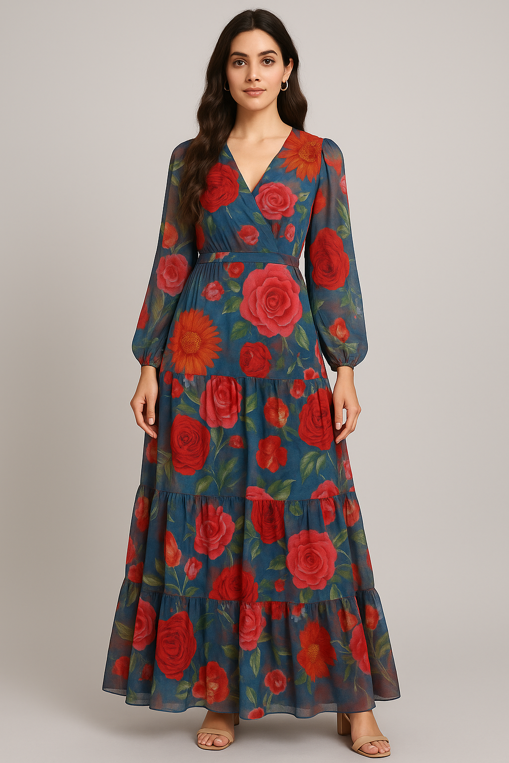 Huge Realistic Flowers Digital Printed Fabric  - Pure Georgette