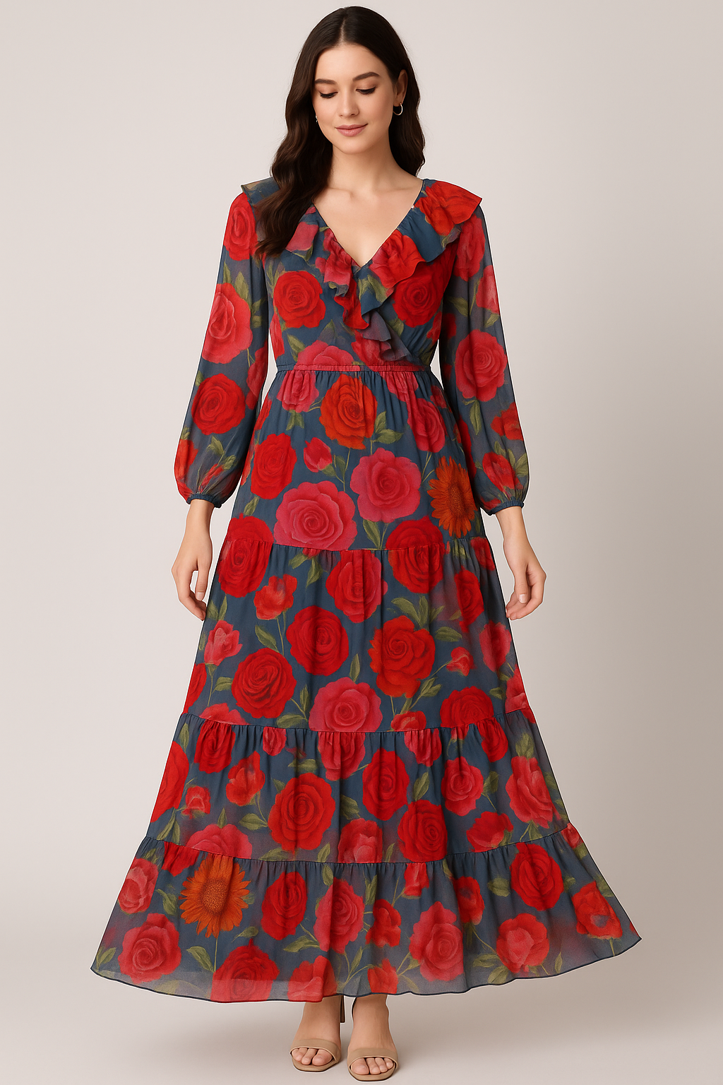 Huge Realistic Flowers Digital Printed Fabric  - Pure Georgette