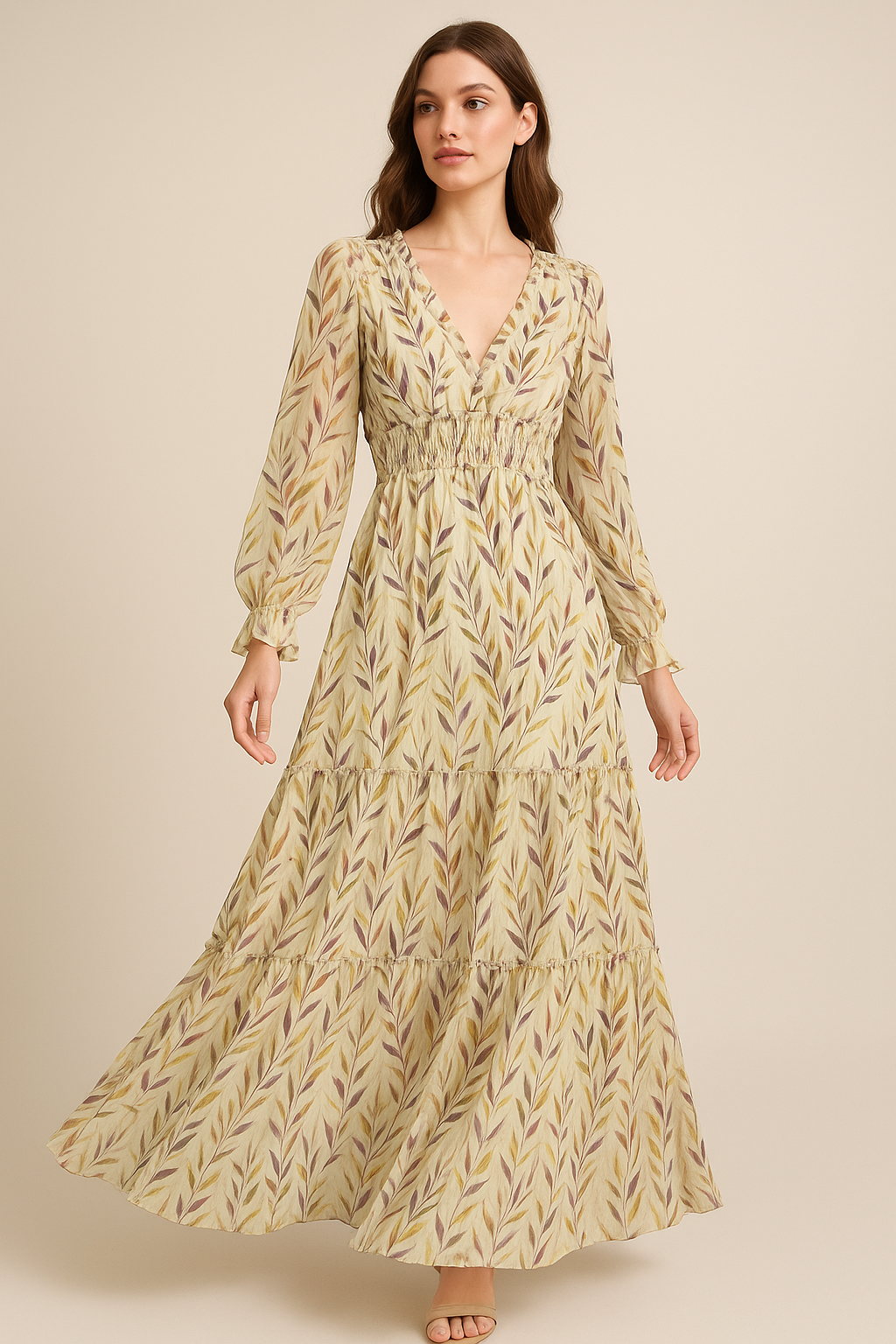 Painted Leaves Allover Digital Printed Fabric  - Pure Georgette