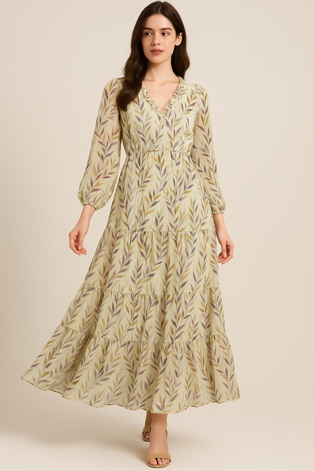 Painted Leaves Allover Digital Printed Fabric  - Pure Georgette