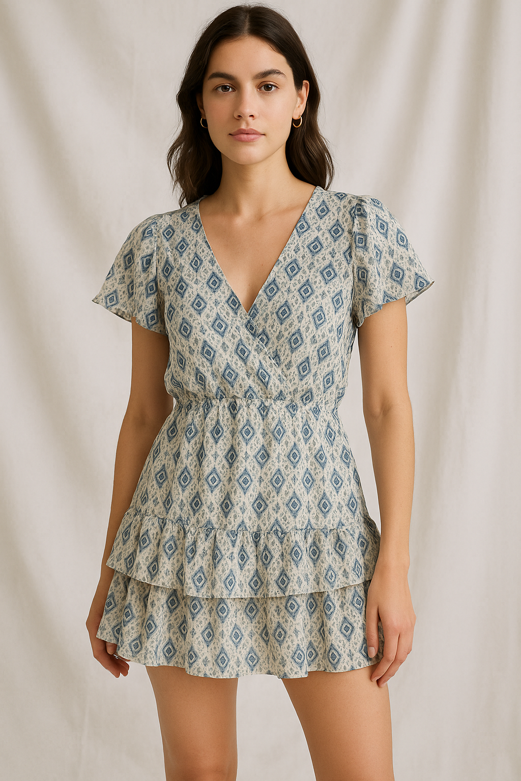 Tiny Blue Medallion Motif Digital Printed Fabric  - Pure Georgette