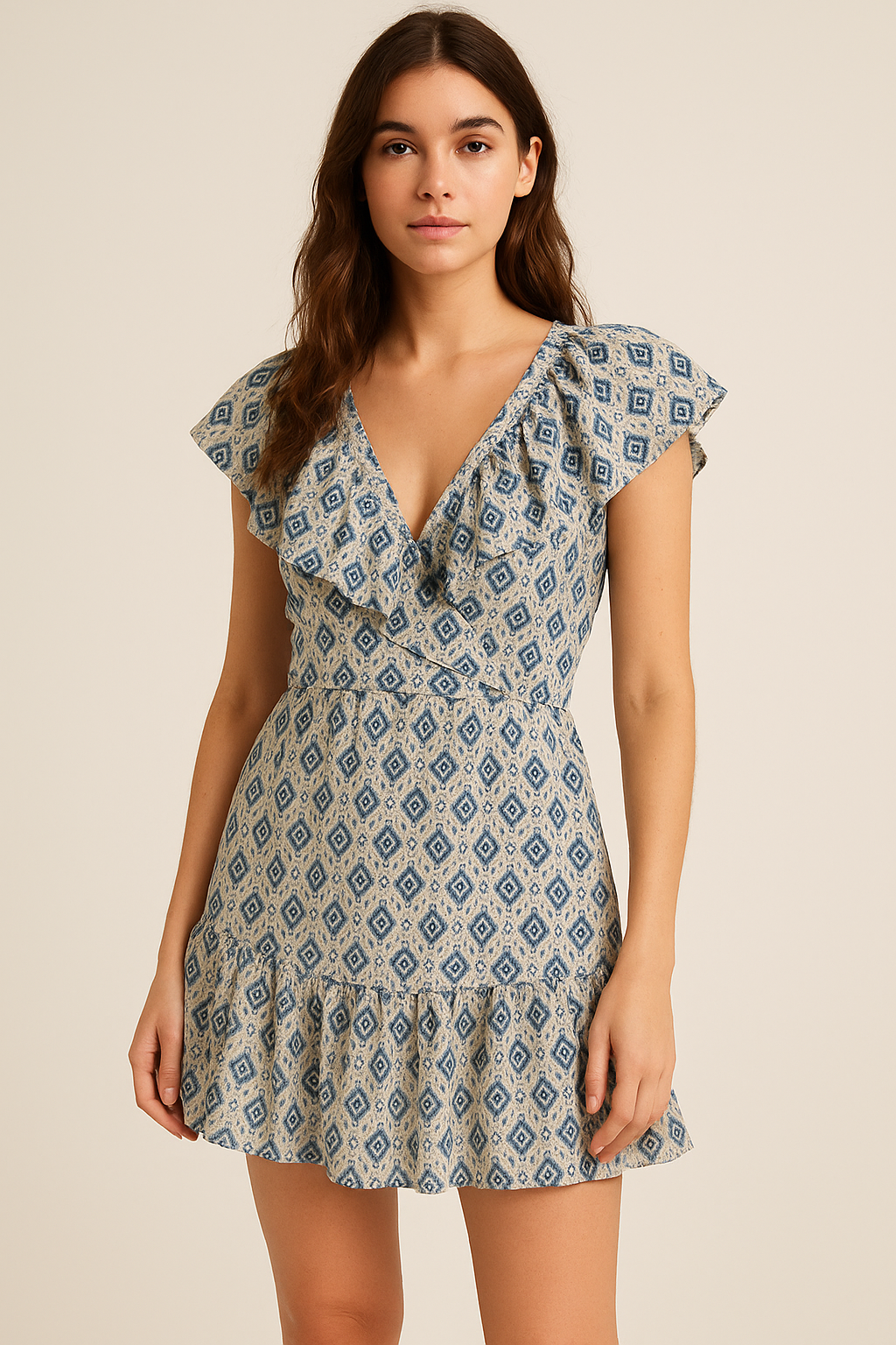 Tiny Blue Medallion Motif Digital Printed Fabric  - Pure Georgette