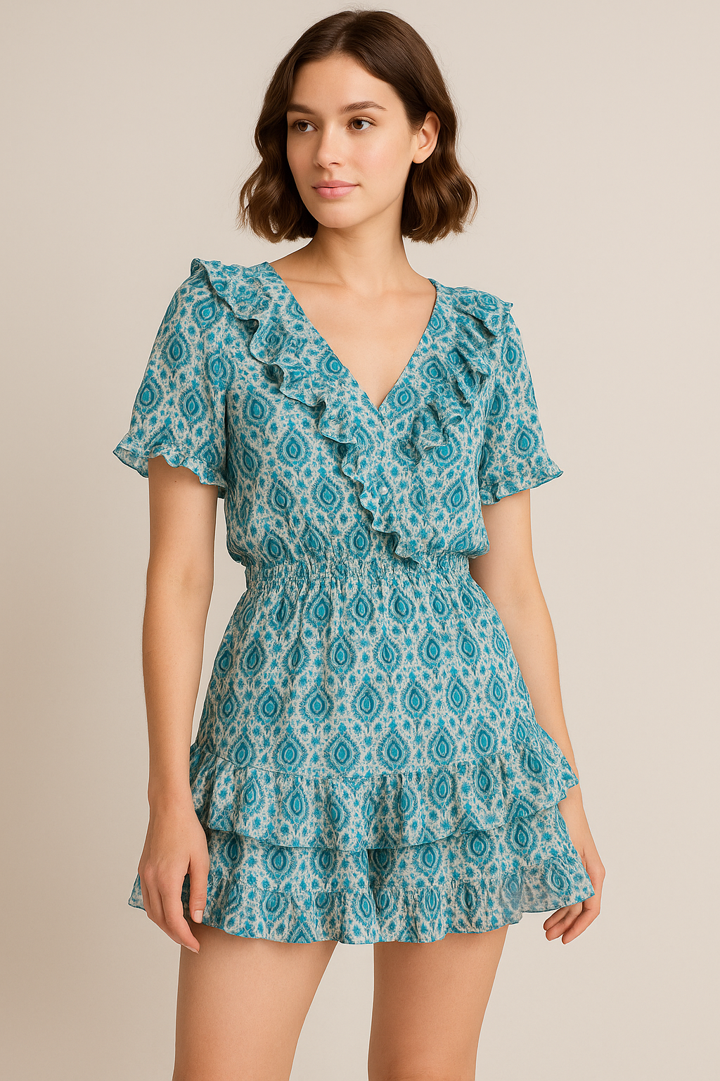 Skyblue Tiny Stylized Motif Digital Printed Fabric  - Pure Georgette