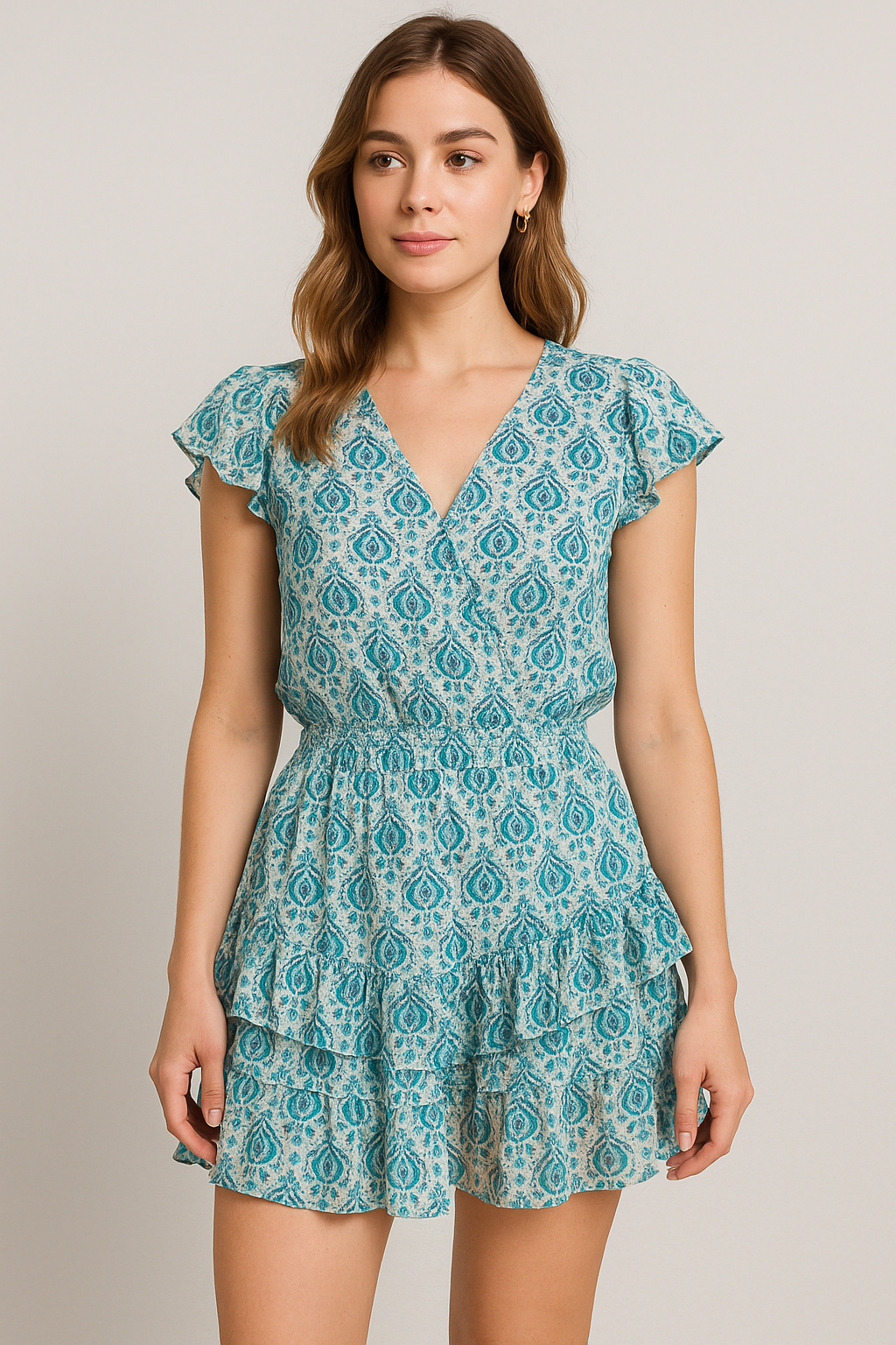 Skyblue Tiny Stylized Motif Digital Printed Fabric  - Pure Georgette