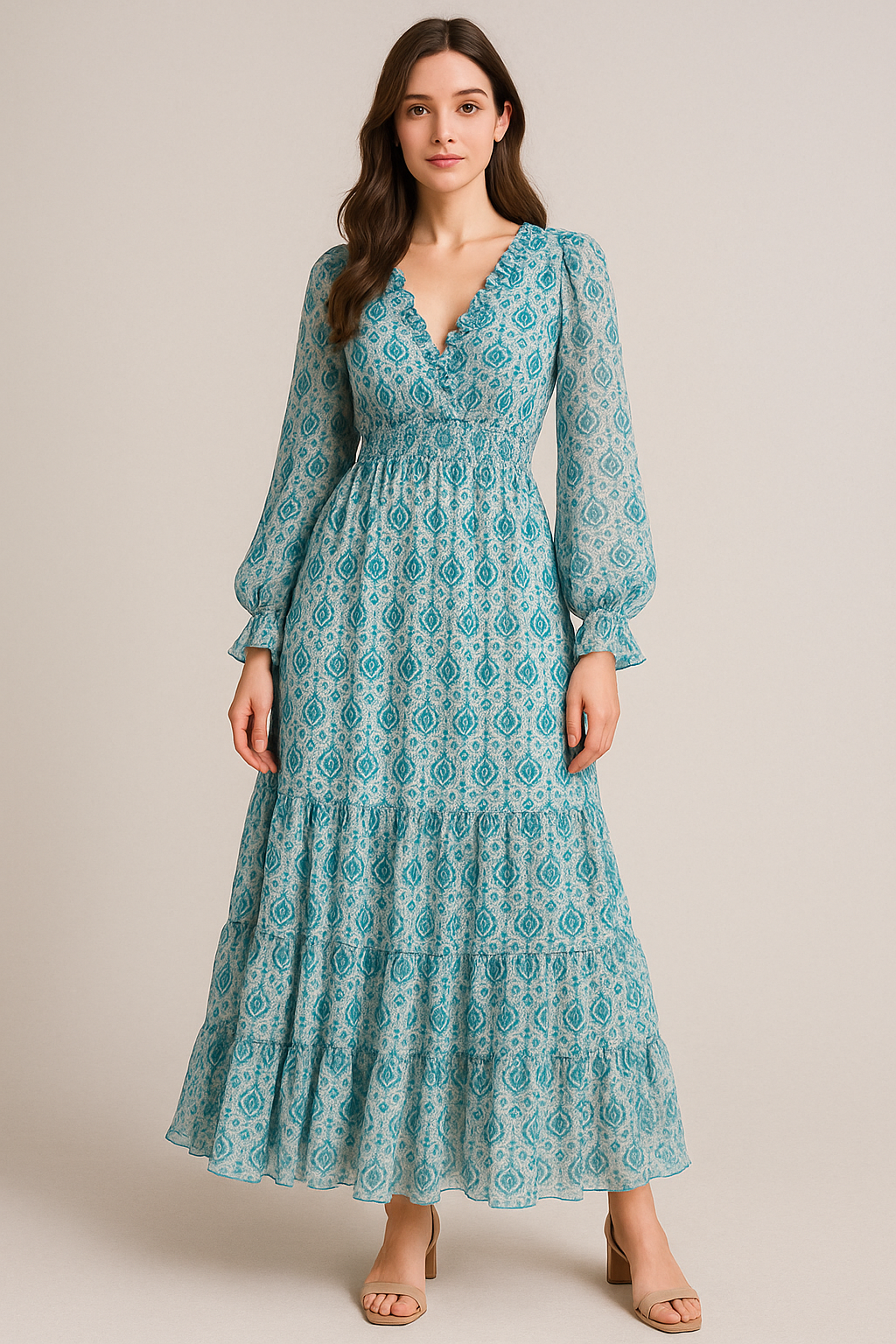 Skyblue Tiny Stylized Motif Digital Printed Fabric  - Pure Georgette