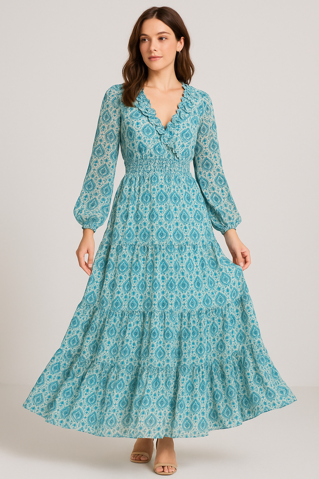 Skyblue Tiny Stylized Motif Digital Printed Fabric  - Pure Georgette