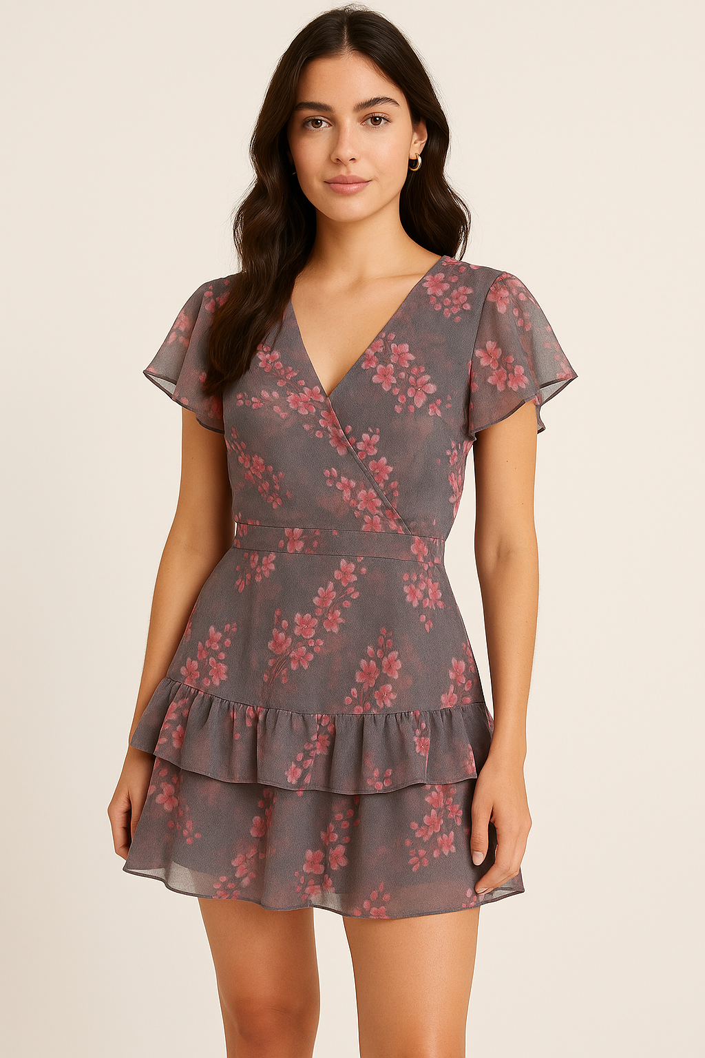 Pinkish Flower Bunch Repeat Digital Printed Fabric - Pure Georgette