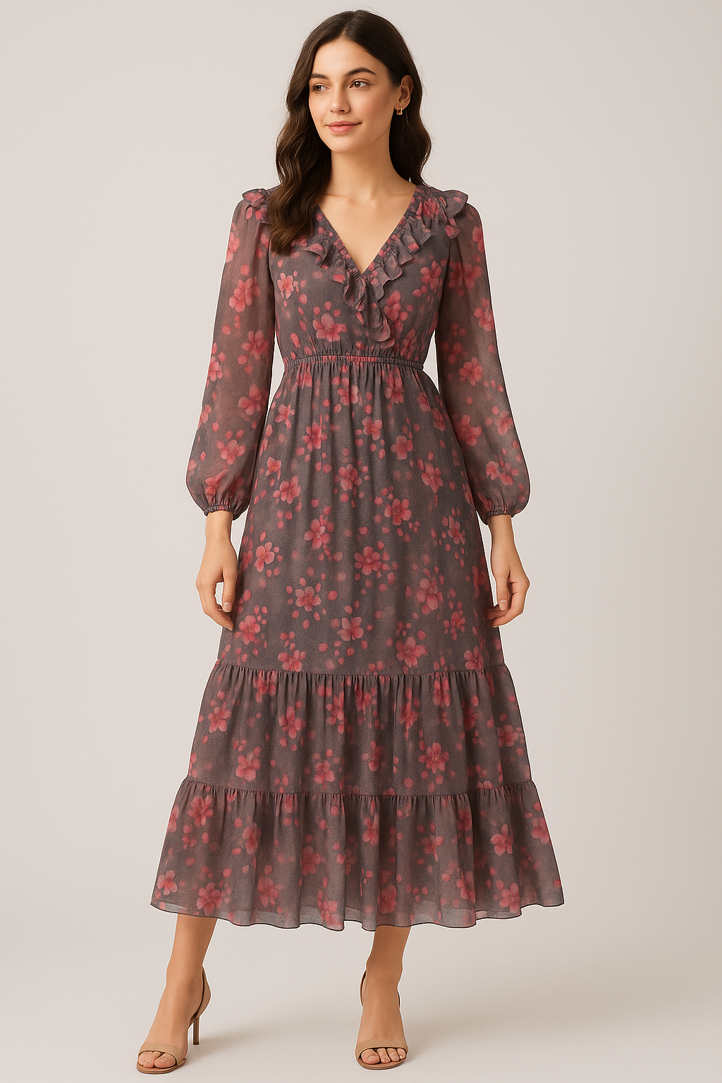 Pinkish Flower Bunch Repeat Digital Printed Fabric - Pure Georgette