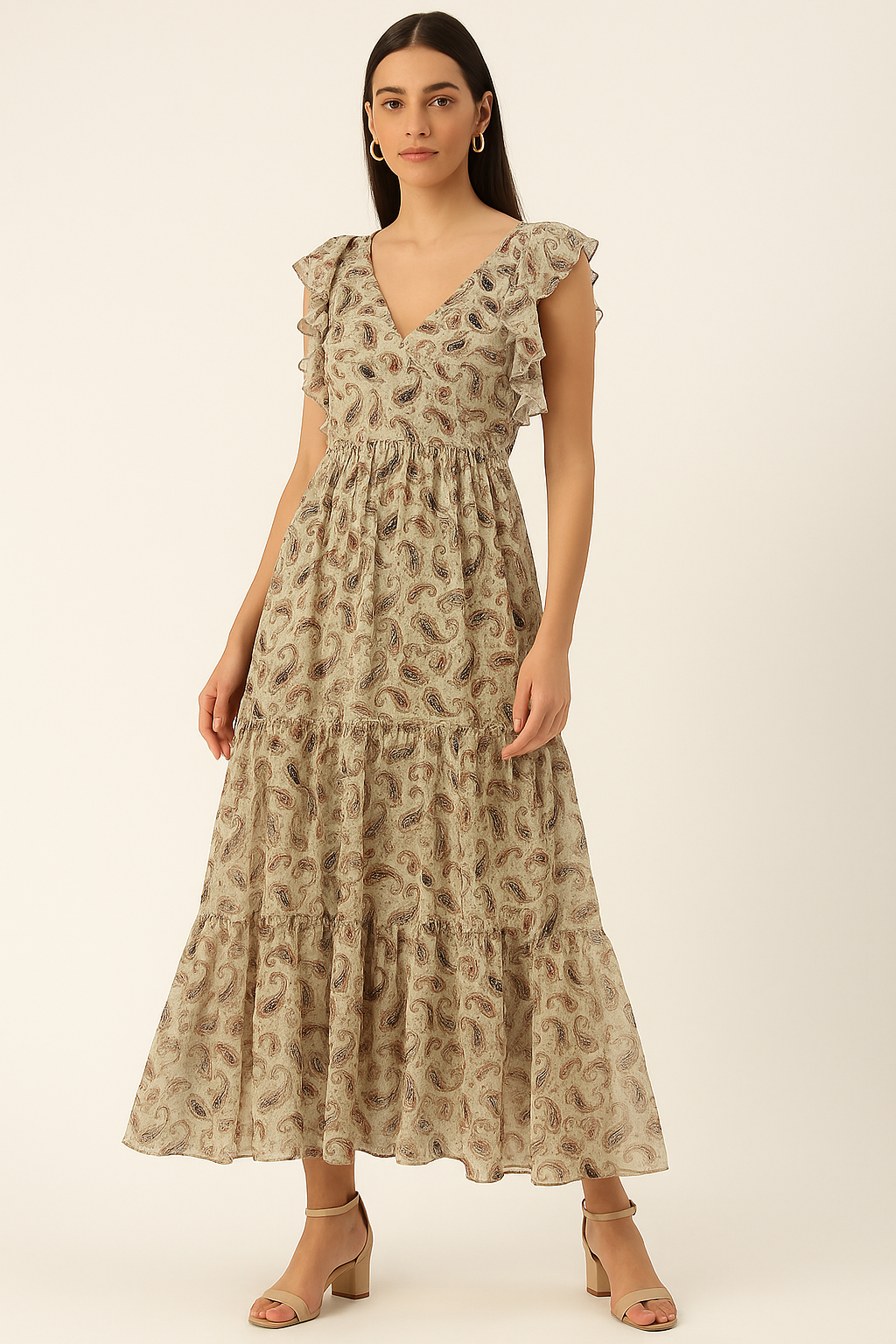 Hand Painted Look Motif Digital Printed Fabric - Pure Georgette