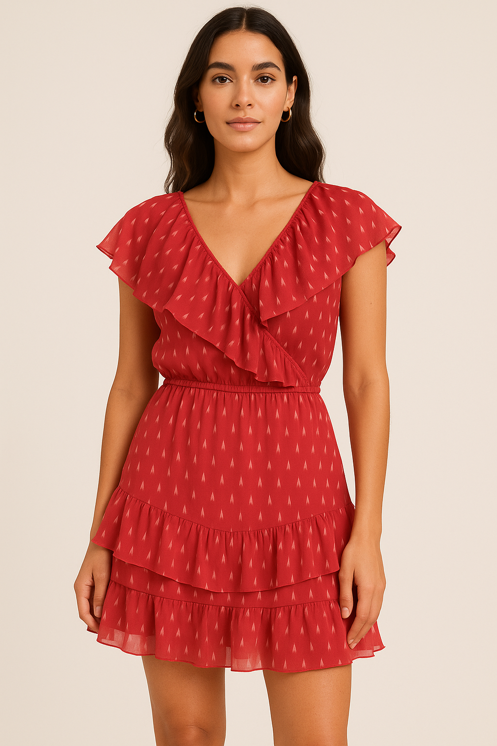 Red Polka Motif Digital Printed Fabric - Pure Georgette