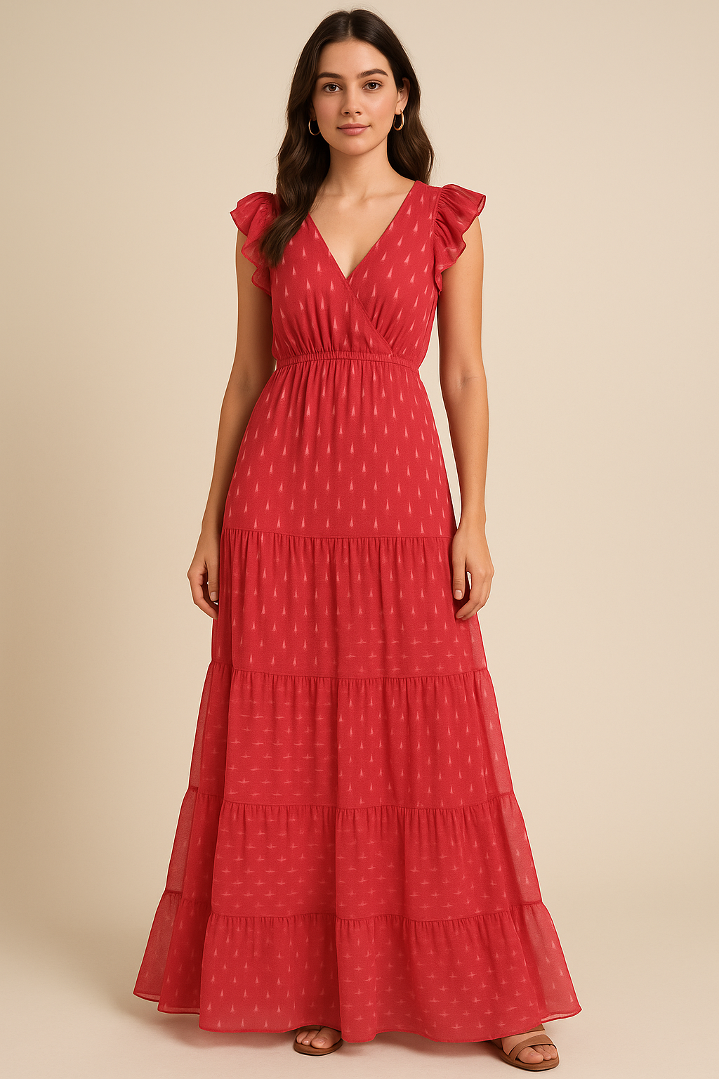 Red Polka Motif Digital Printed Fabric - Pure Georgette