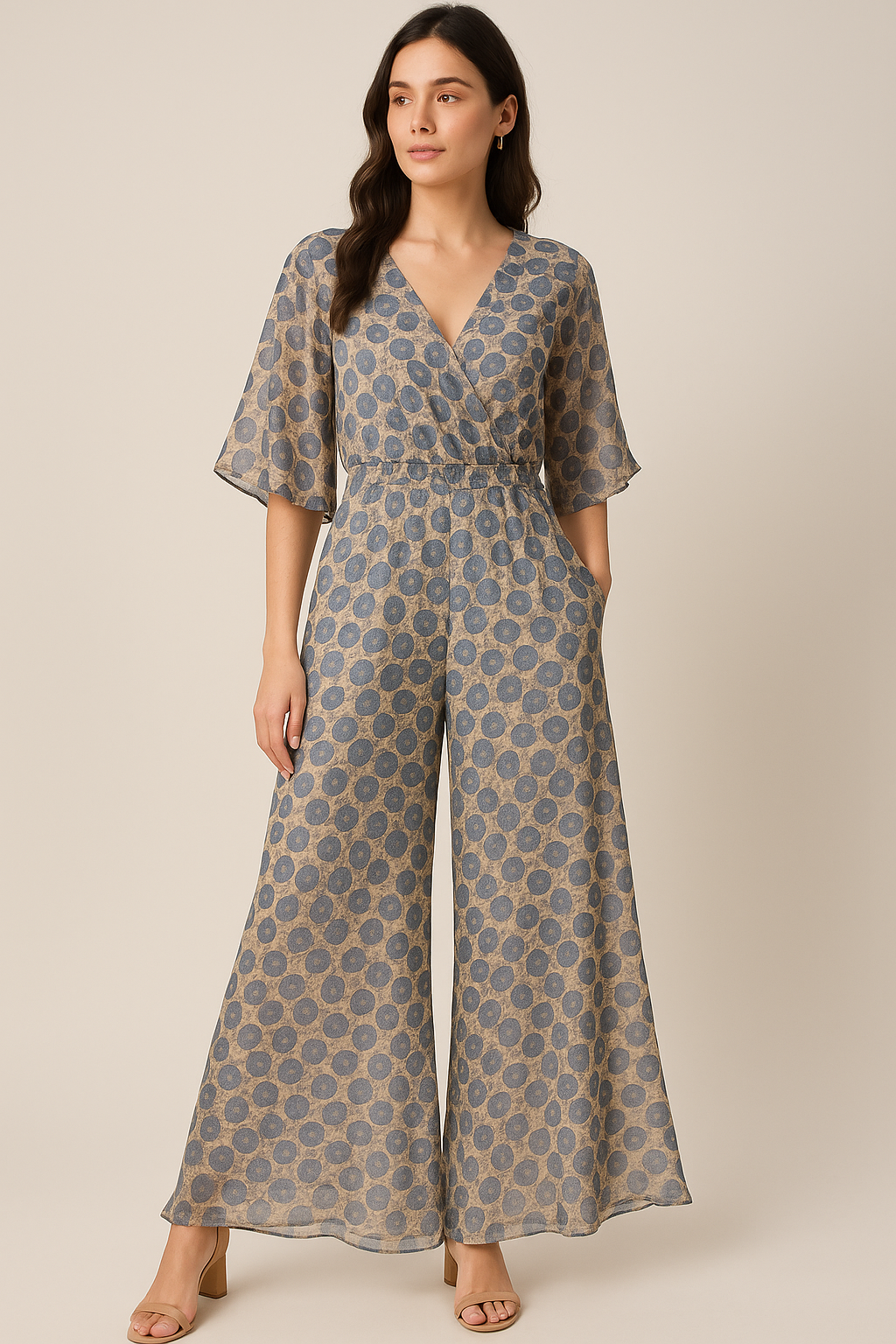 Stylized Round Leaf Digital Printed Fabric - Pure Georgette