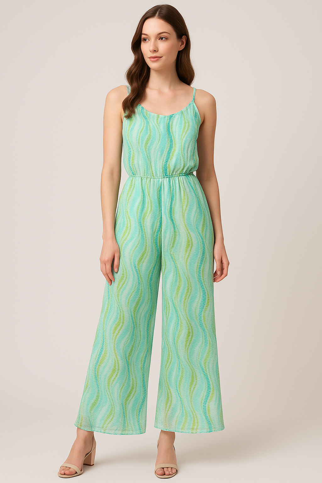 Green and Blue Leheriya Digital Printed Fabric