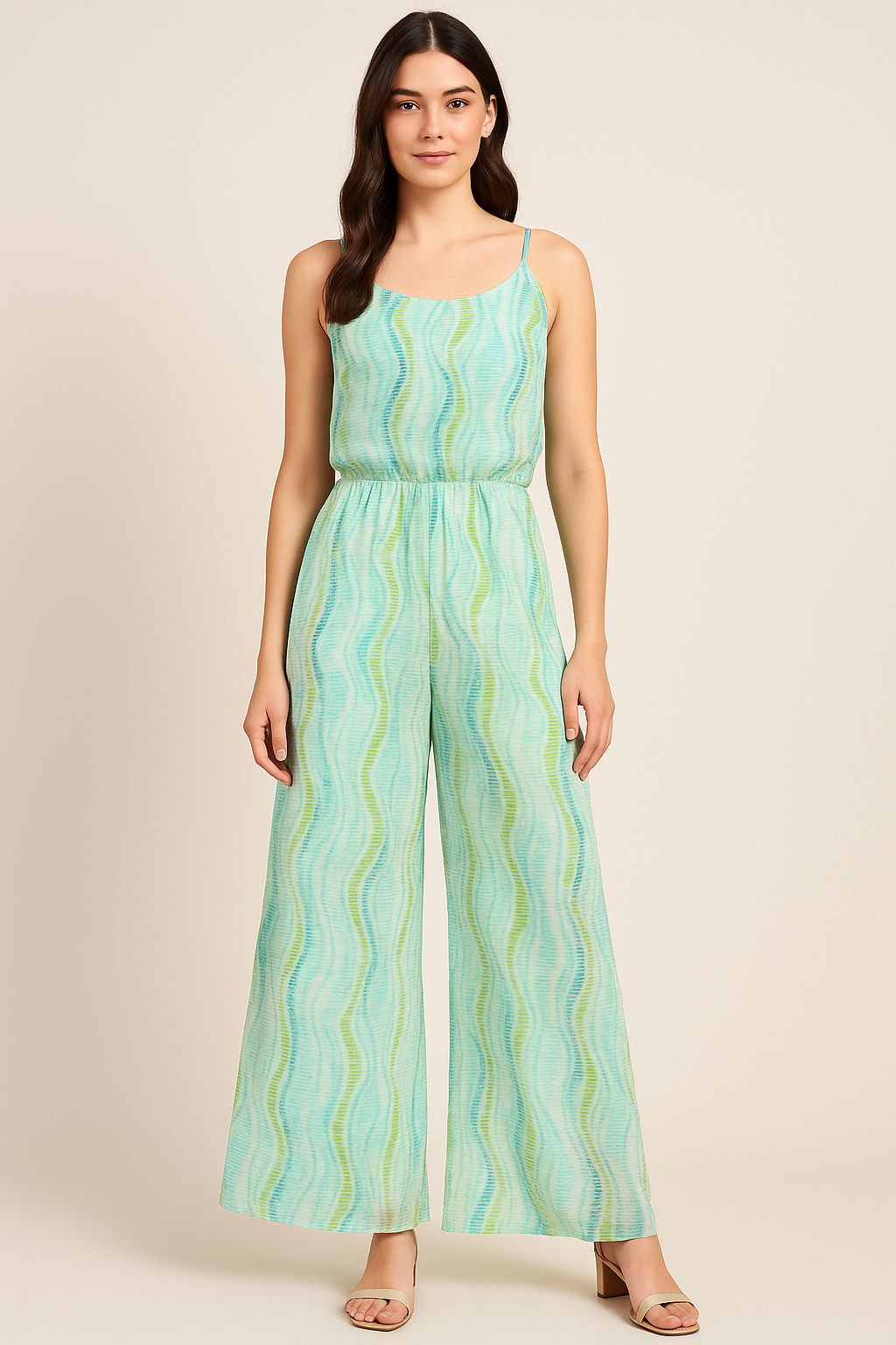 Green and Blue Leheriya Digital Printed Fabric