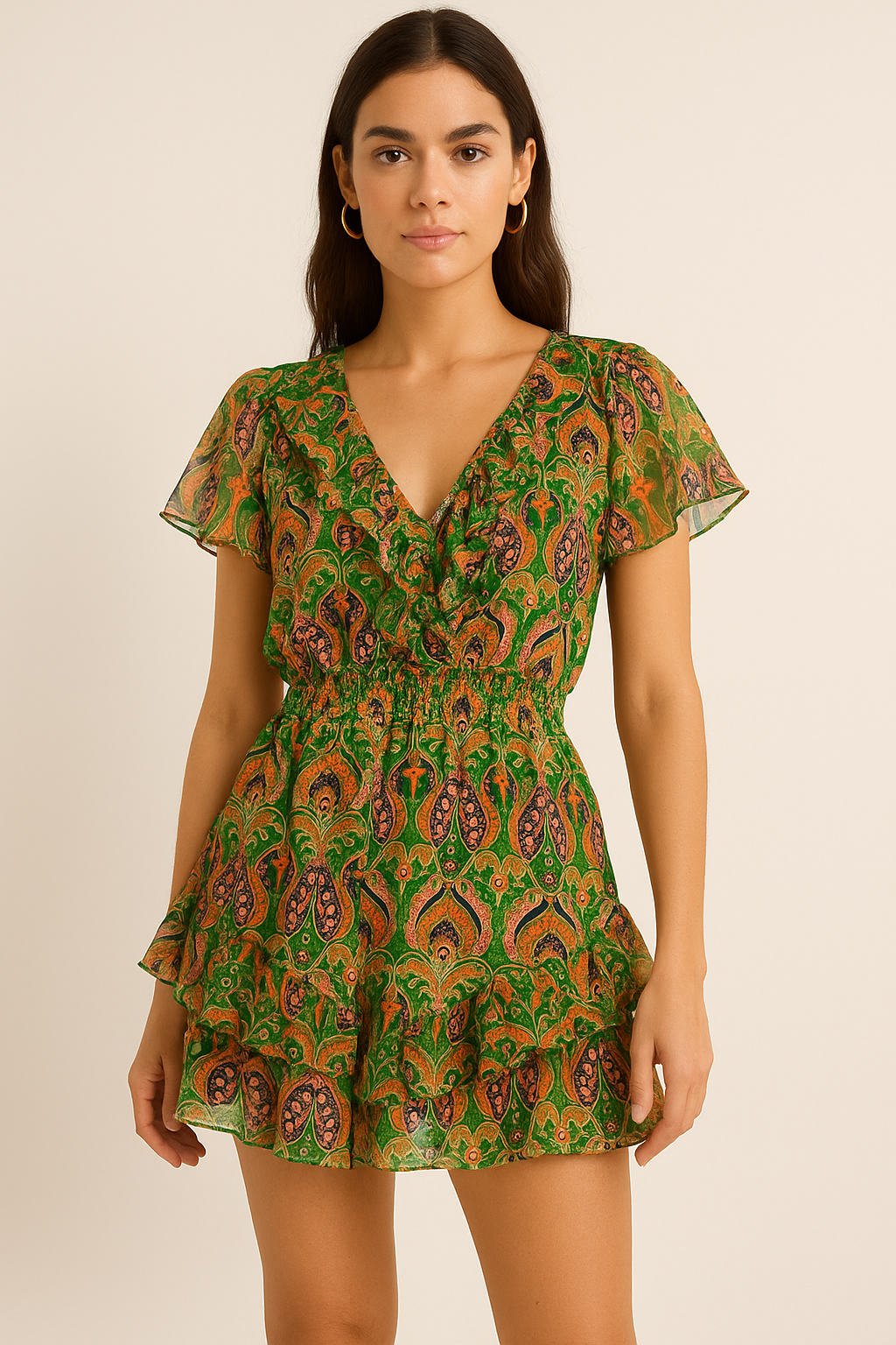 Green Aboriginal Damask Digital Printed Fabric