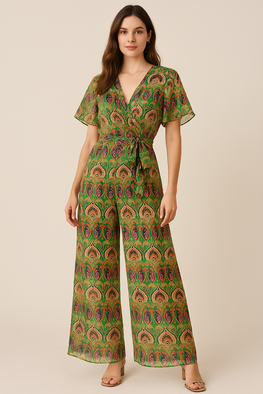 Green Aboriginal Damask Digital Printed Fabric