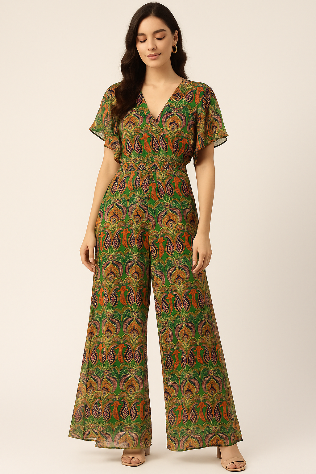 Green Aboriginal Damask Digital Printed Fabric