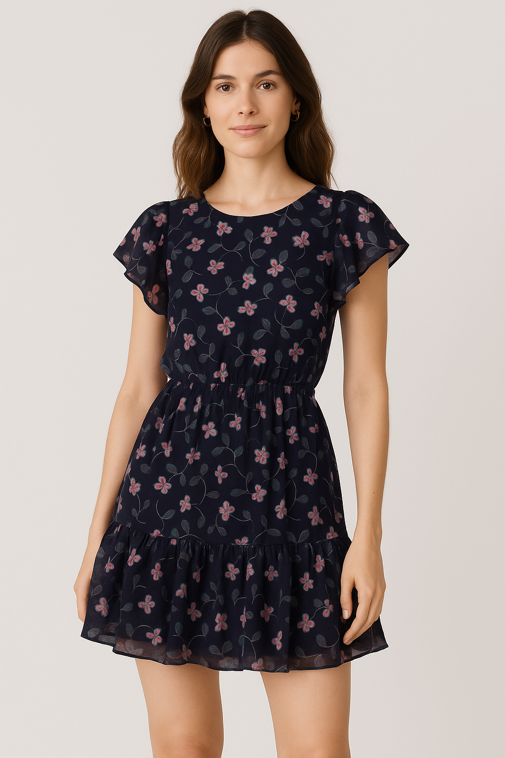 Flowers Floating over Blue Base Digital Printed Fabric