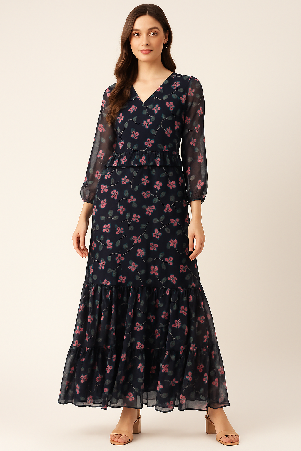 Flowers Floating over Blue Base Digital Printed Fabric