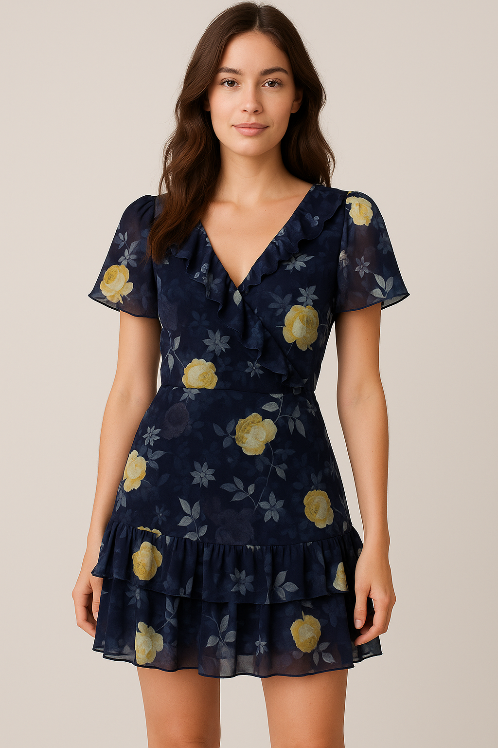 Elegant Floral Over Blue Base Digital Printed Fabric