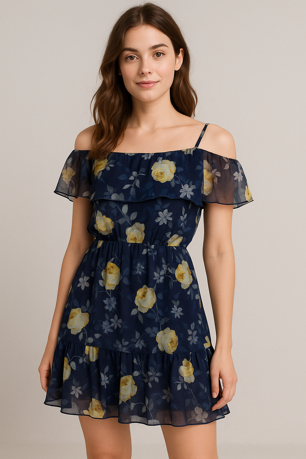 Elegant Floral Over Blue Base Digital Printed Fabric