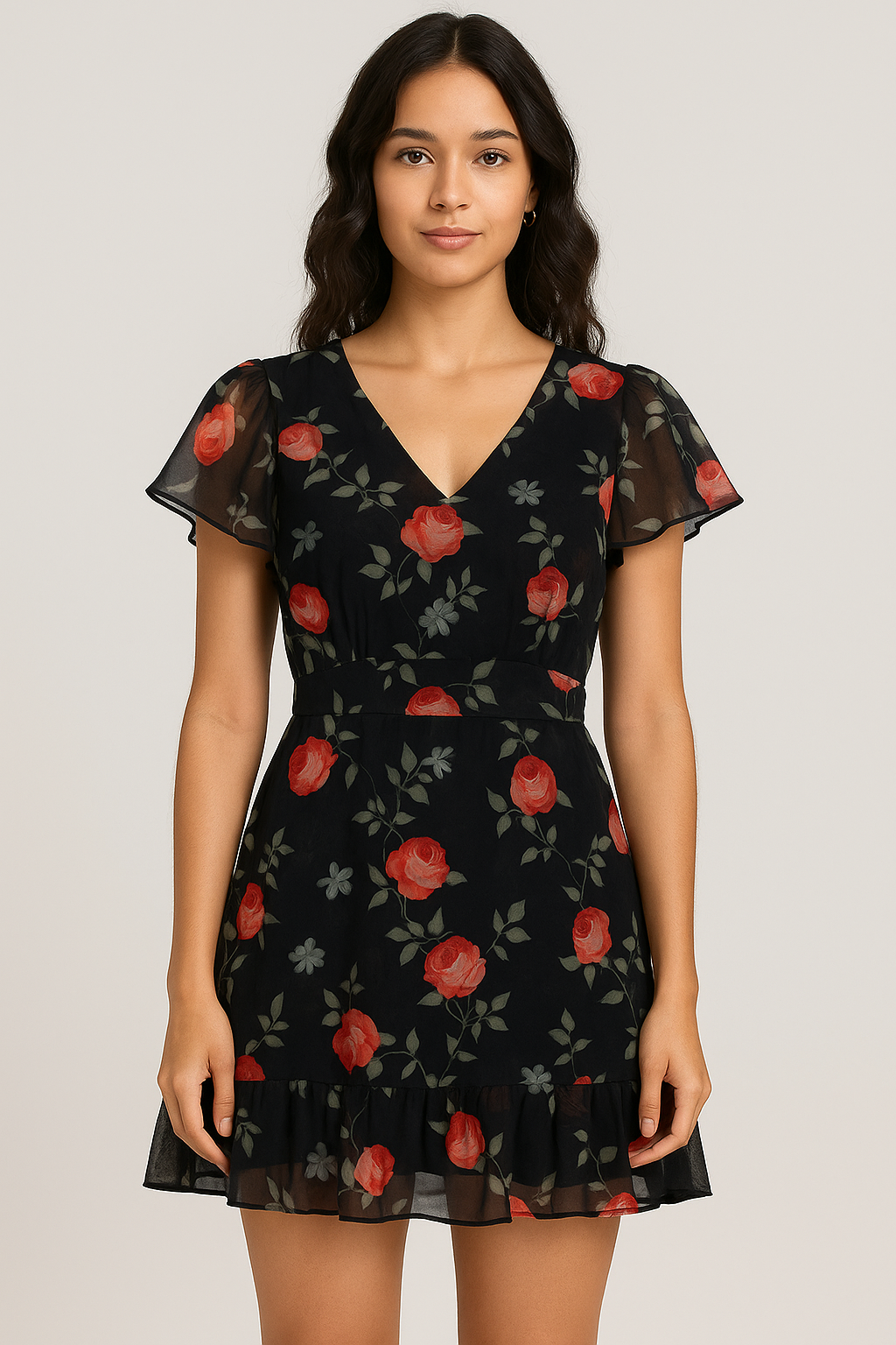 Elegant Floral Over Black Base Digital Printed Fabric