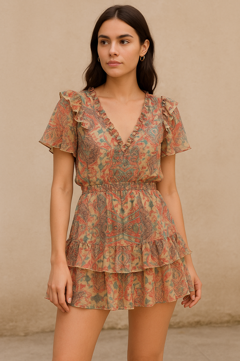 Damask Pattern Digital Printed Fabric