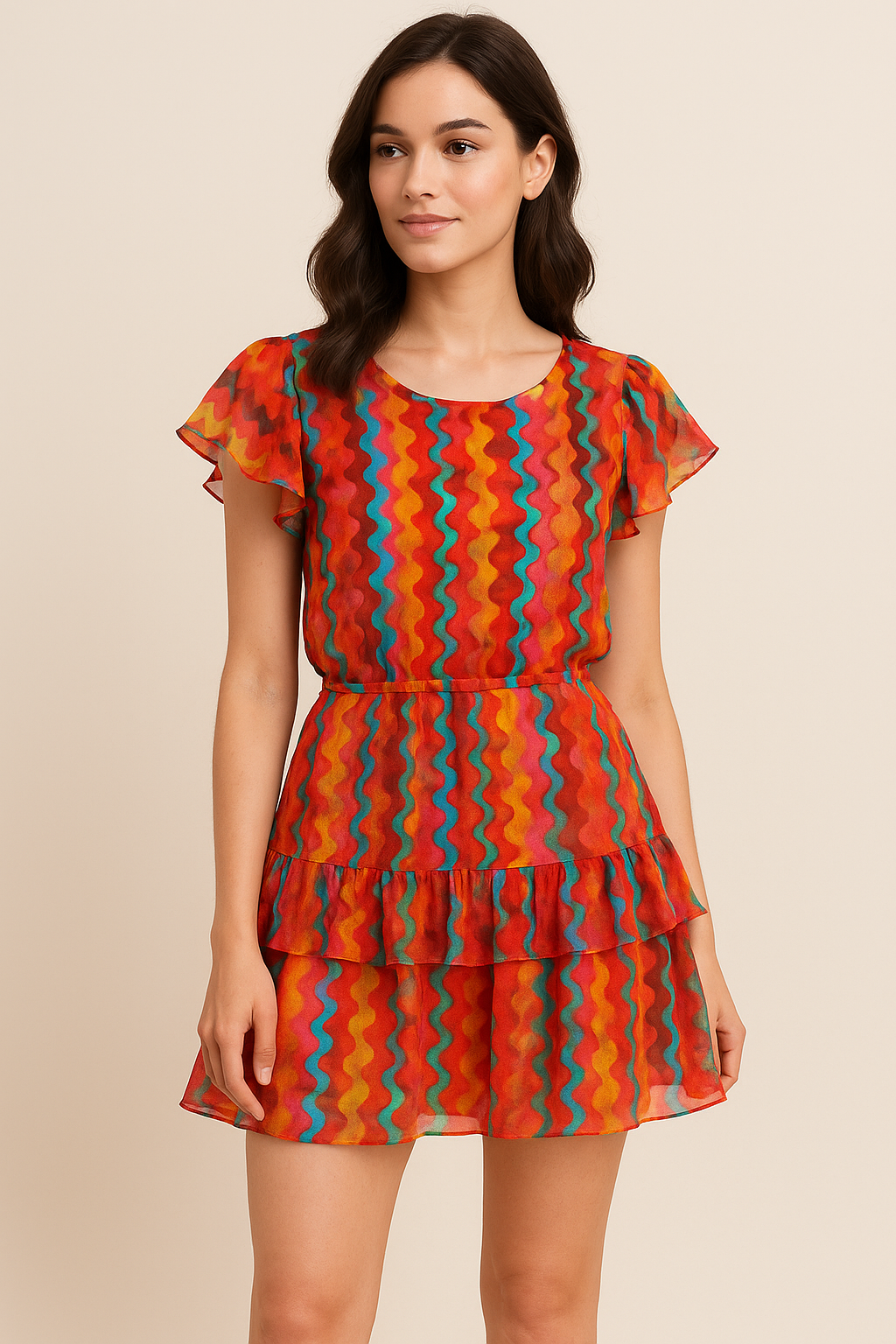 Colourful Round Stripes Digital Printed Fabric