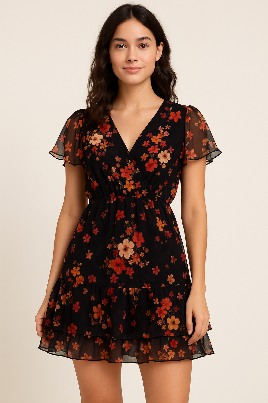 Colorful Floral Black Base Digital Printed Fabric