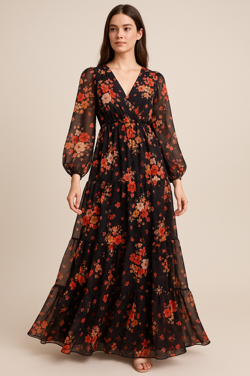 Colorful Floral Black Base Digital Printed Fabric