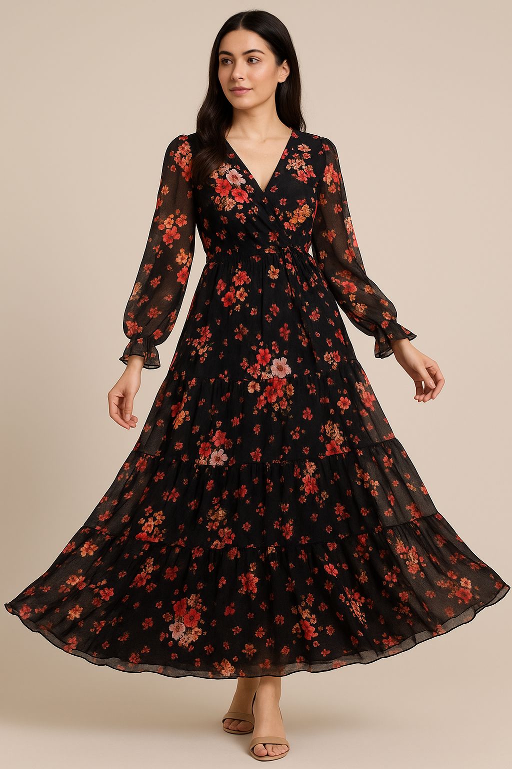 Colorful Floral Black Base Digital Printed Fabric