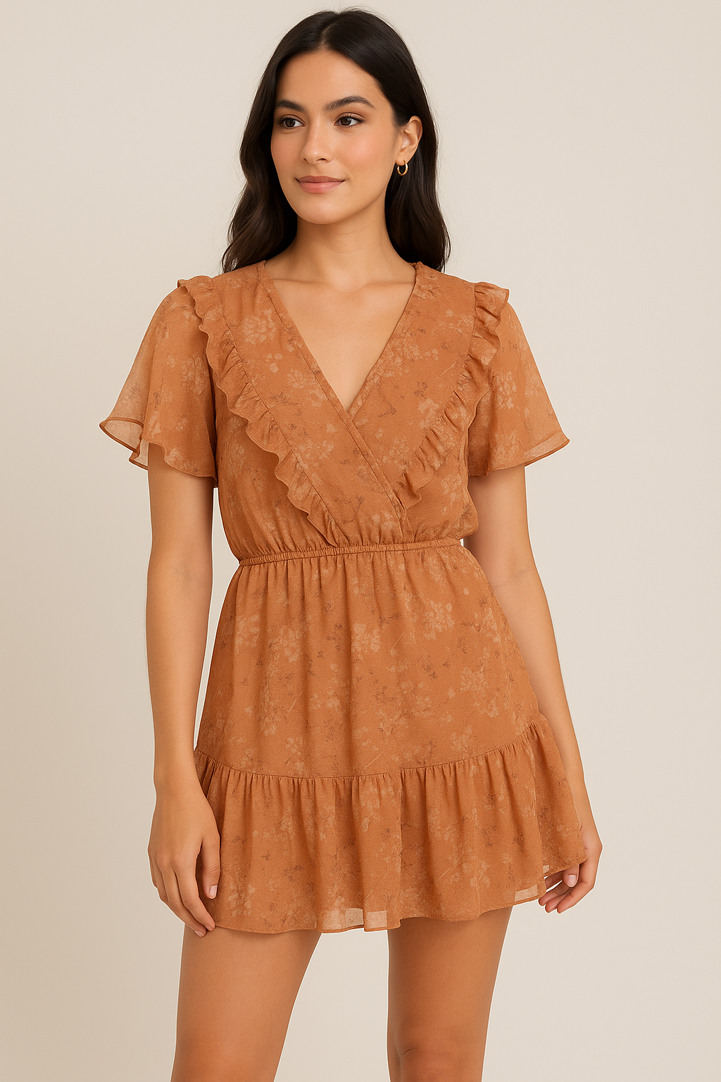 Brown Brush Painted Flower Digital Printed Fabric