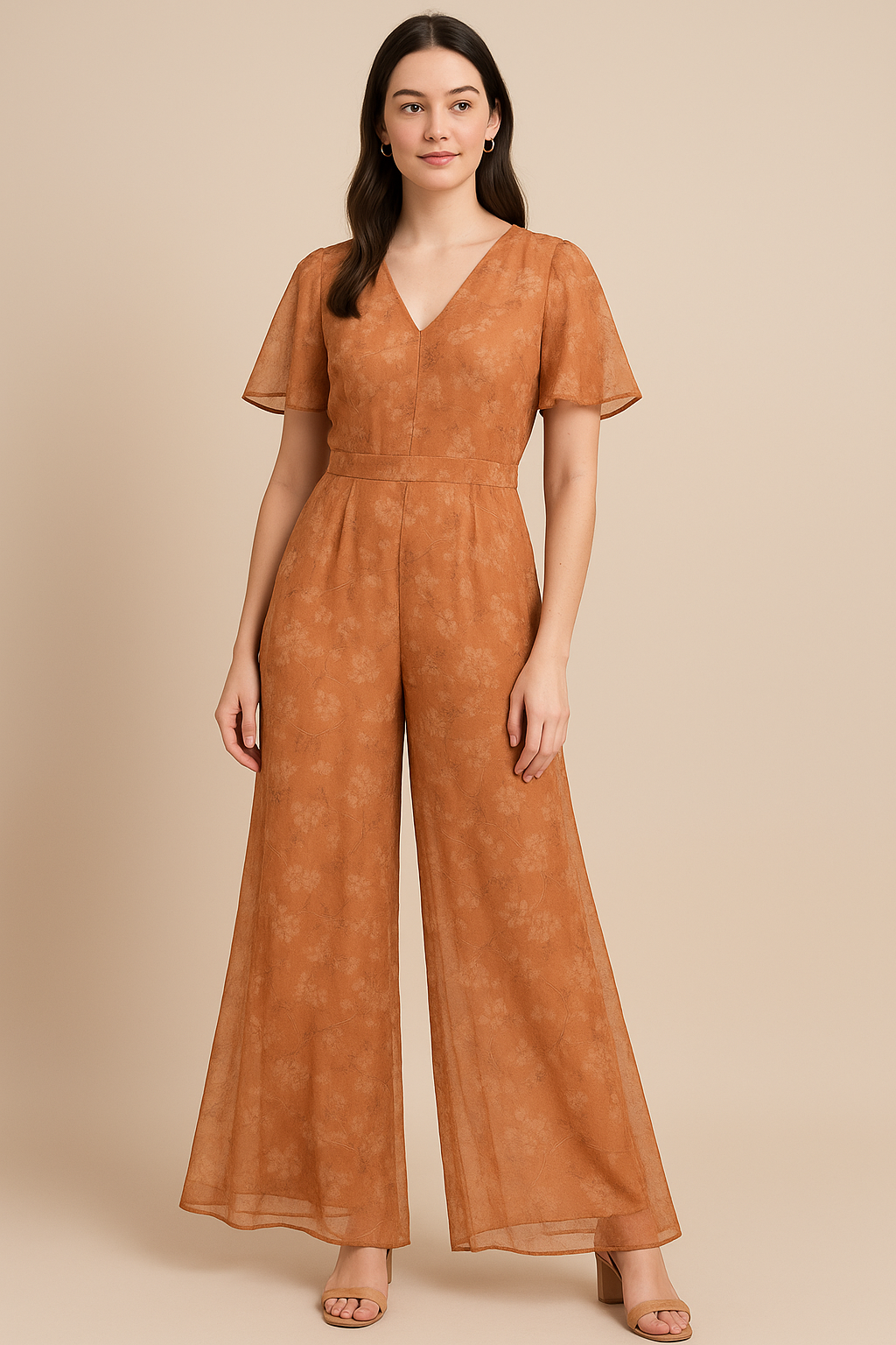 Brown Brush Painted Flower Digital Printed Fabric