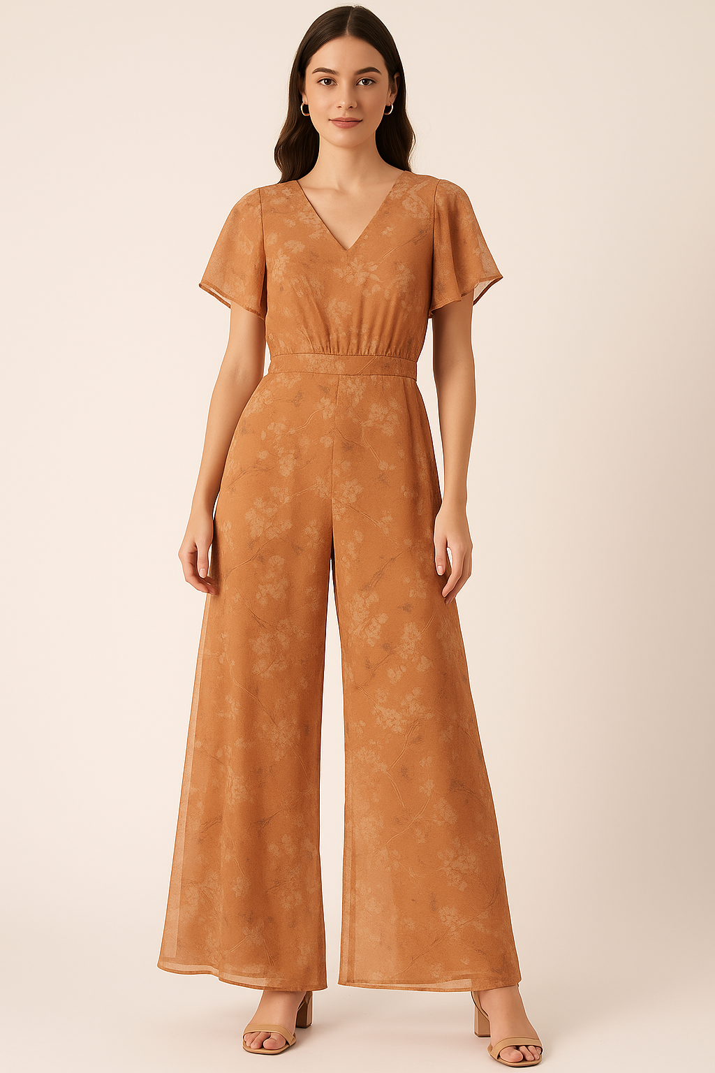 Brown Brush Painted Flower Digital Printed Fabric