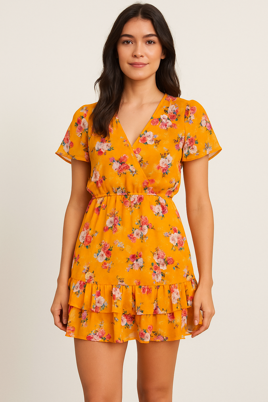 Beautiful Yellow Base Floral Bunch Digital Printed Fabric