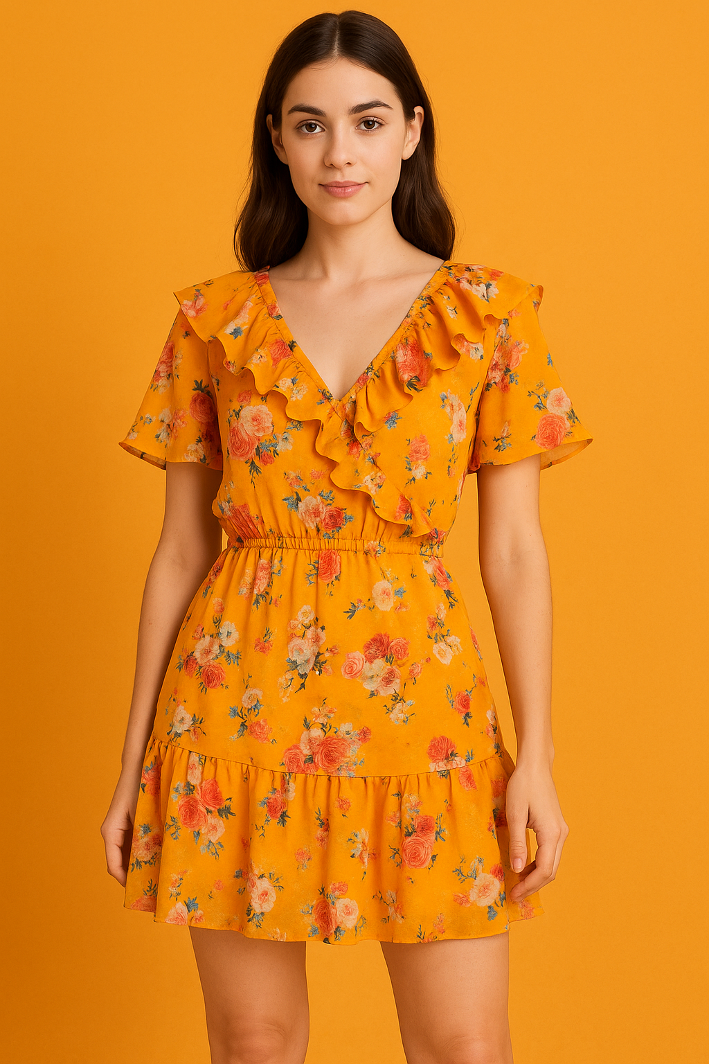 Beautiful Yellow Base Floral Bunch Digital Printed Fabric