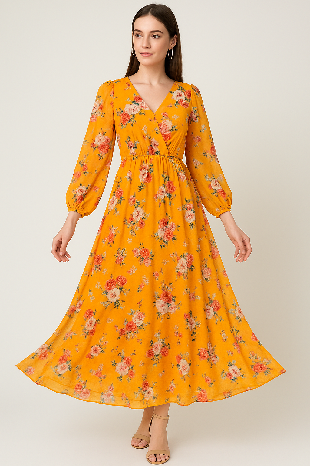 Beautiful Yellow Base Floral Bunch Digital Printed Fabric