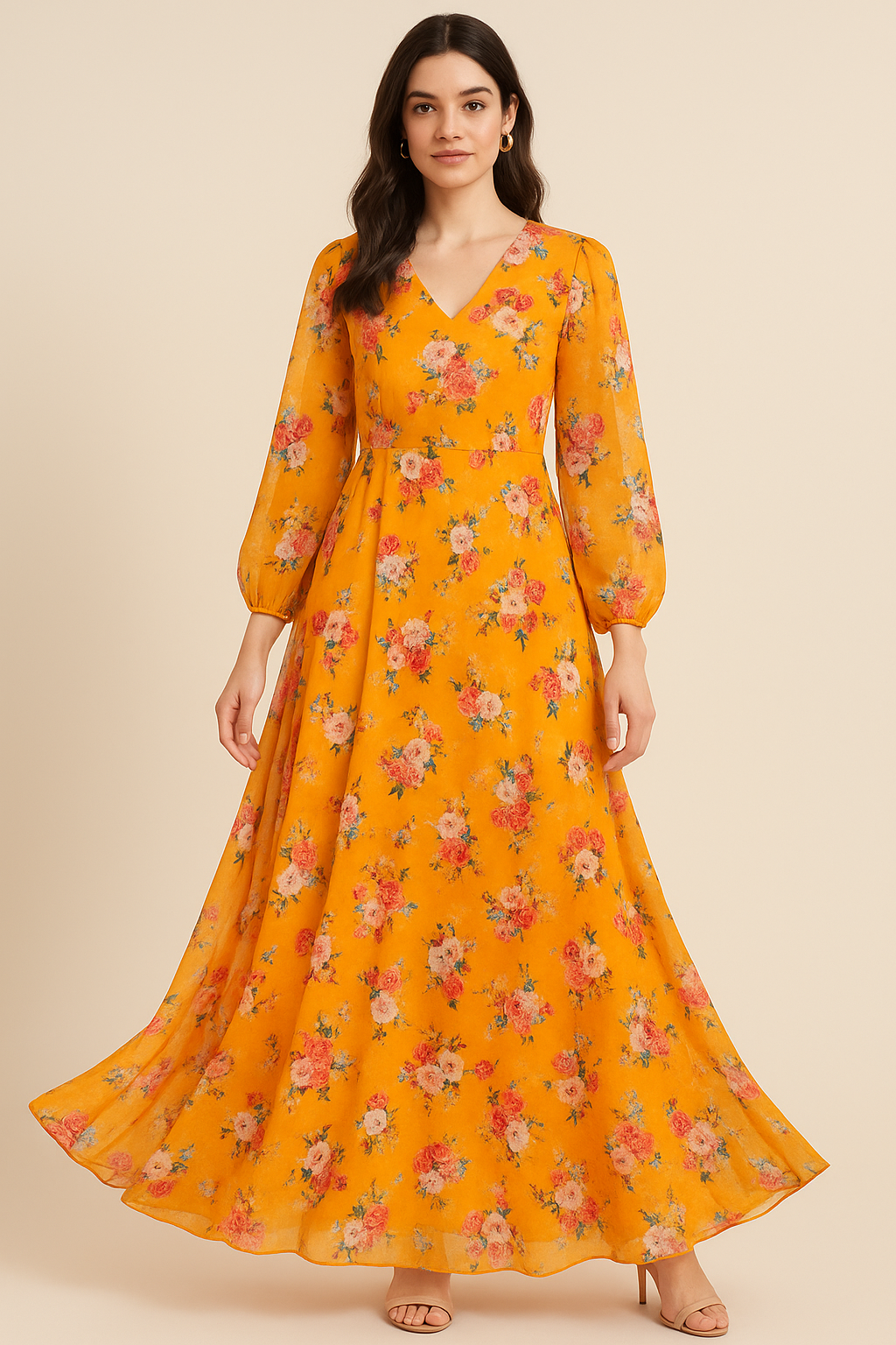 Beautiful Yellow Base Floral Bunch Digital Printed Fabric