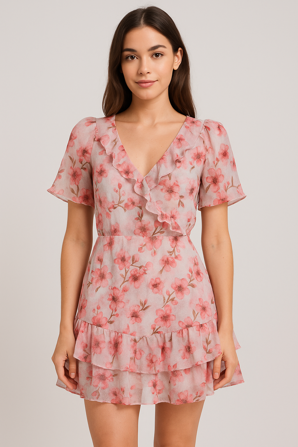 Beautiful Red Flowers over White Base Digital Printed Fabric