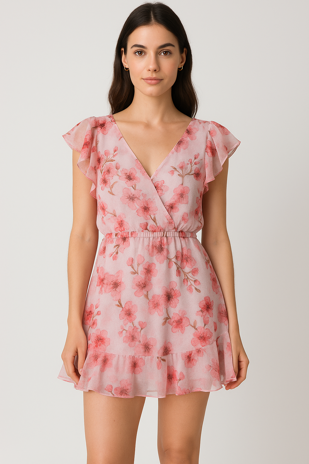 Beautiful Red Flowers over White Base Digital Printed Fabric