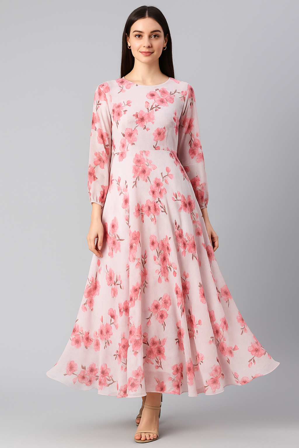 Beautiful Red Flowers over White Base Digital Printed Fabric