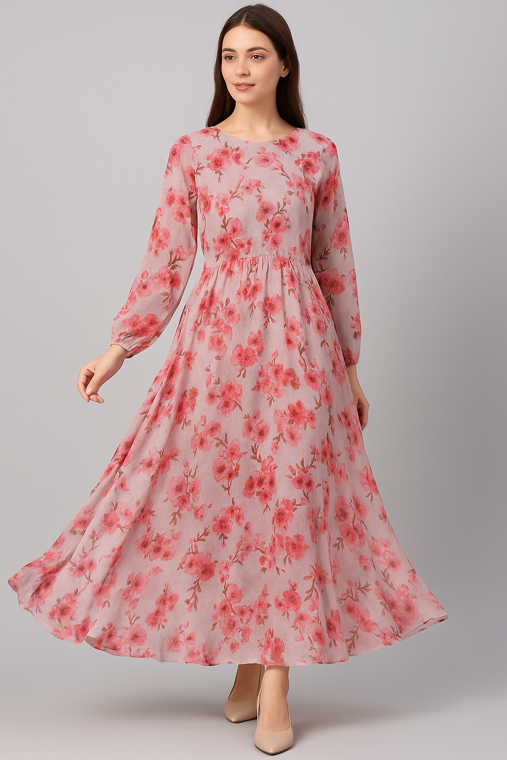 Beautiful Red Flowers over White Base Digital Printed Fabric