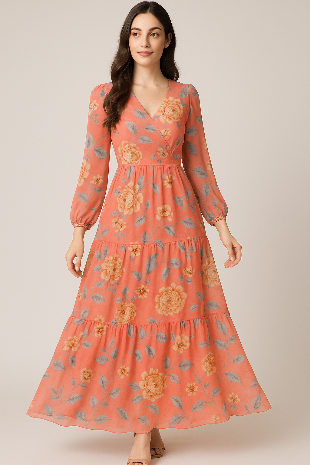 Beautiful Red Base Floral Vine Digital Printed Fabric