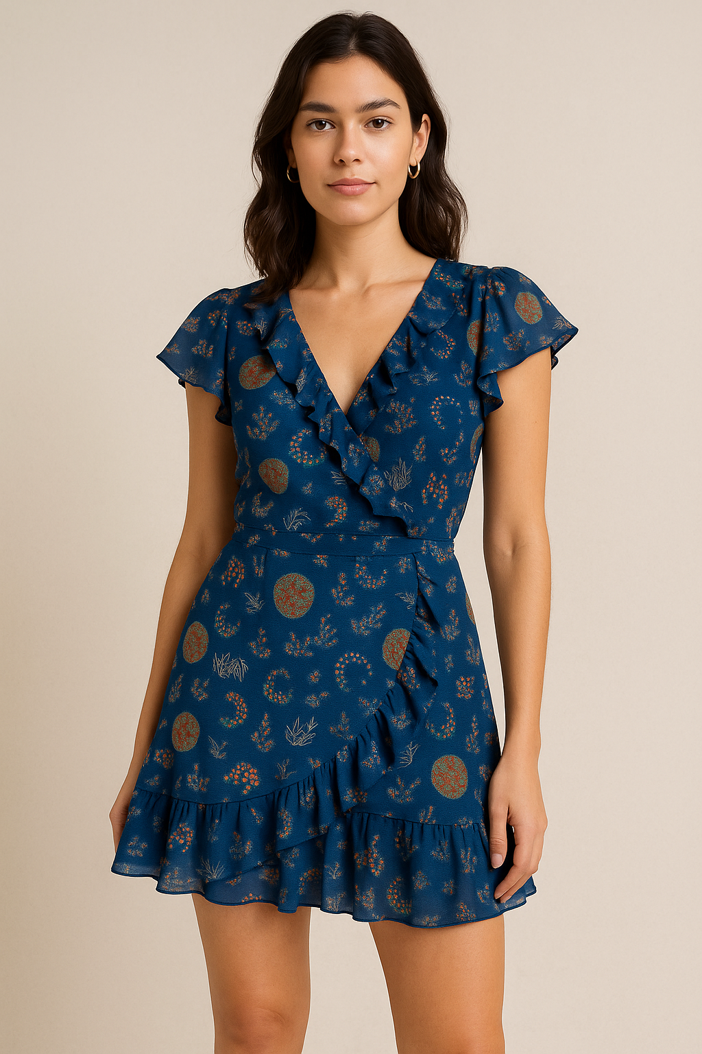 Beautiful Quirky Pattern over Blue Base Digital Printed Fabric