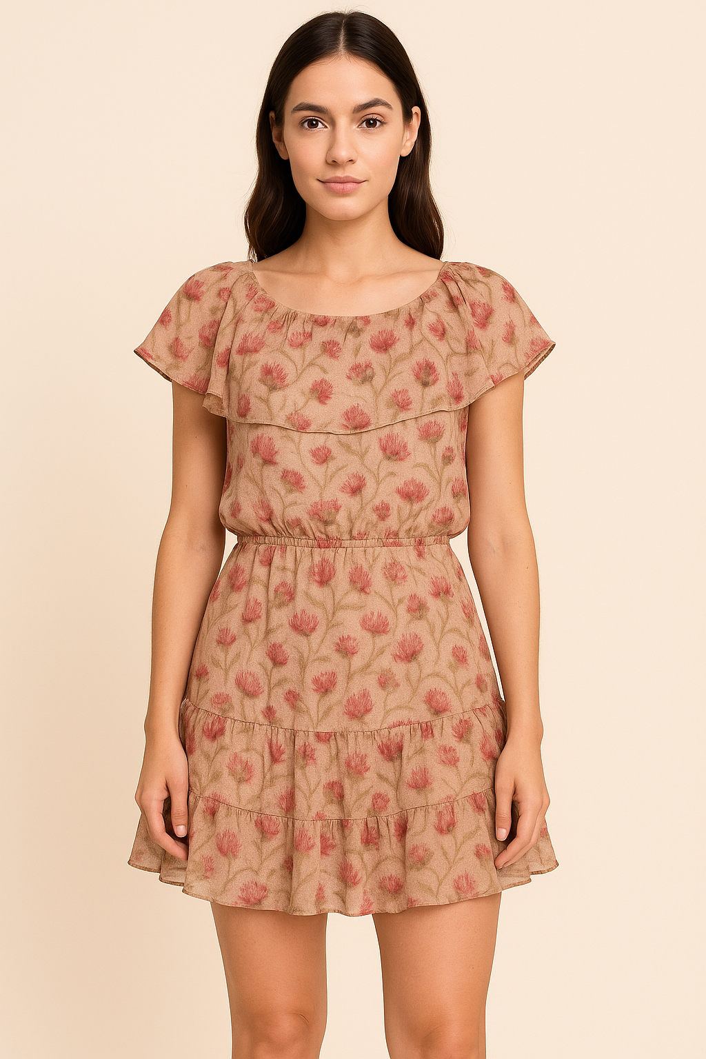 Beautiful Floral Vines Over Cream Base Digital Printed Fabrics