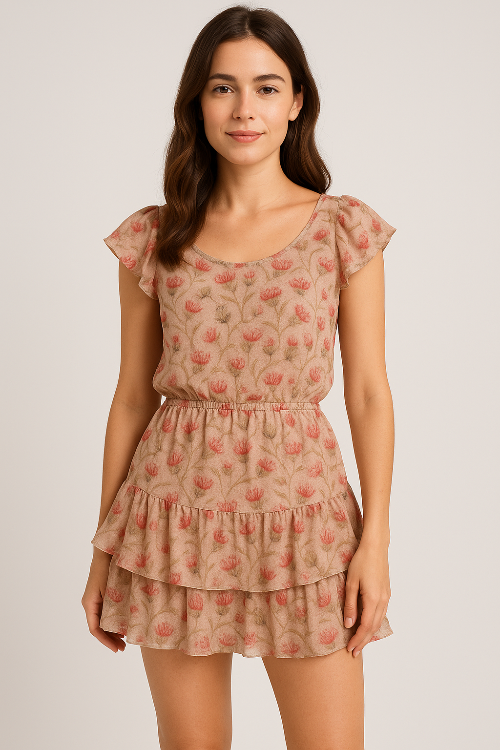 Beautiful Floral Vines Over Cream Base Digital Printed Fabrics